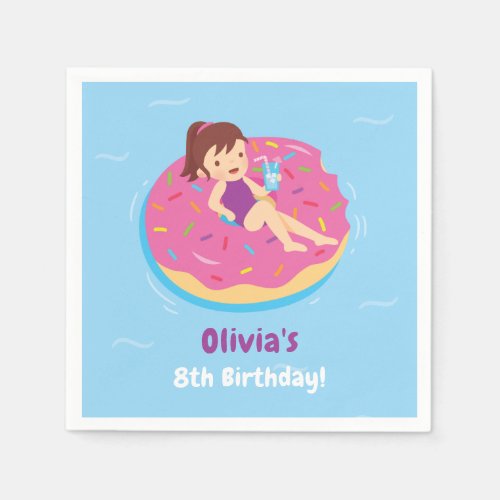 Girl on Pink Donut Float Birthday Party Supplies Napkins