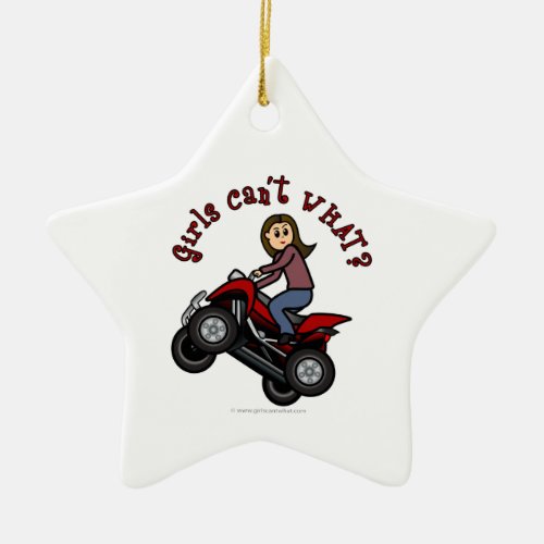 Girl on Red Four Wheeler Ceramic Ornament