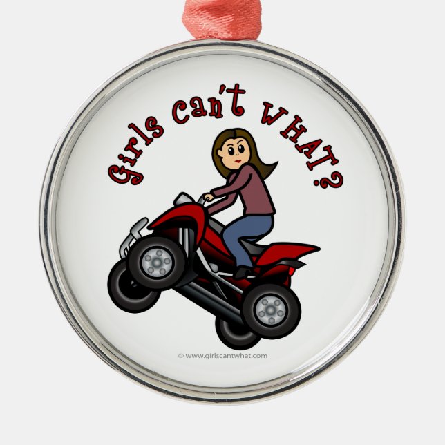 Girl on Red Four Wheeler Metal Ornament (Front)
