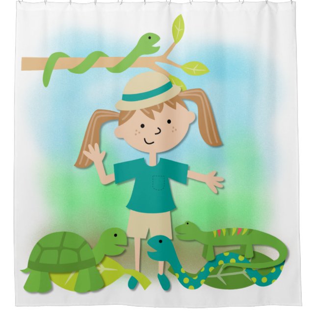 Girl on Reptile Safari Hike Shower Curtain (Front)
