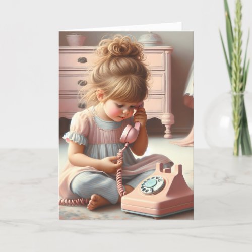 Girl On Retro Telephone For Birthday Card
