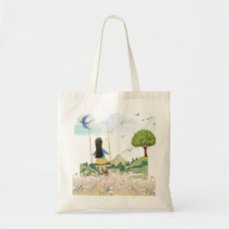 Girl on Swing Aesthetic Cottagecore Tote Bag - Flo