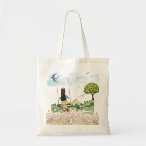 Girl on Swing Aesthetic Cottagecore Tote Bag - Flo