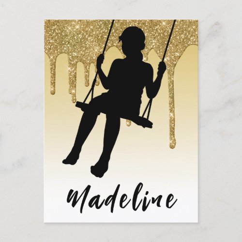 Girl on Swing Gold Glitter Drip Ombre    Postcard