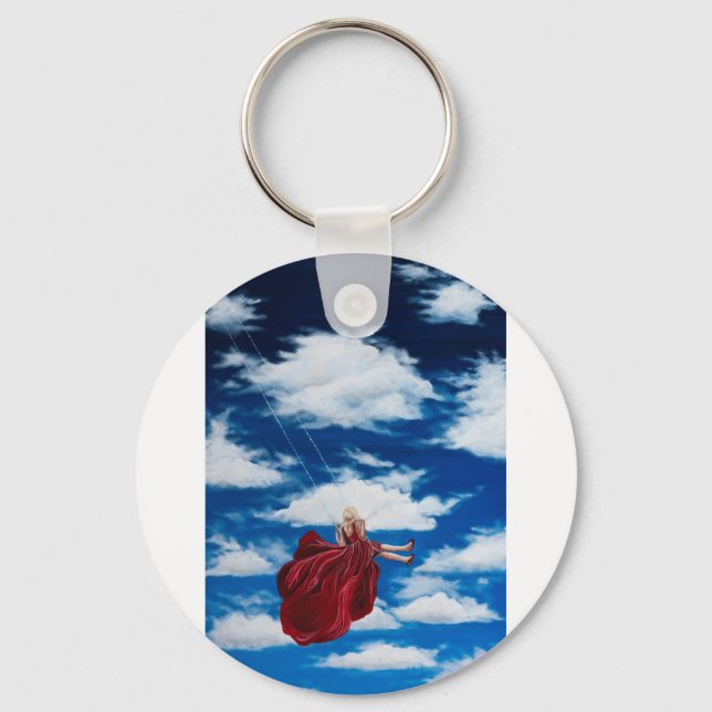 Girl on swing in clouds keychain (Front)
