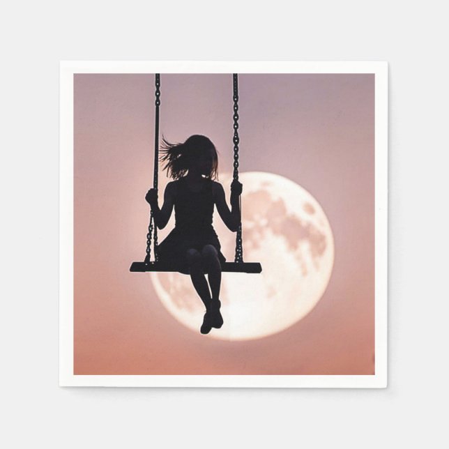 Girl On Swing With Moon Napkins (Front)