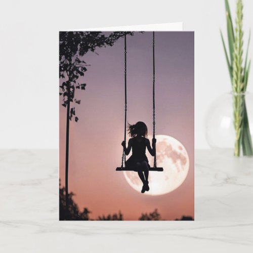 Girl On Swing With Moon Thinking of You Card