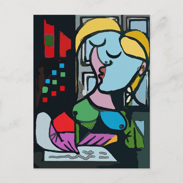 Girl on Tablet Abstract Postcard (Front)