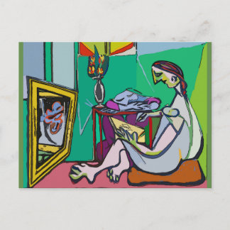 Girl on Tablet Abstract Postcard