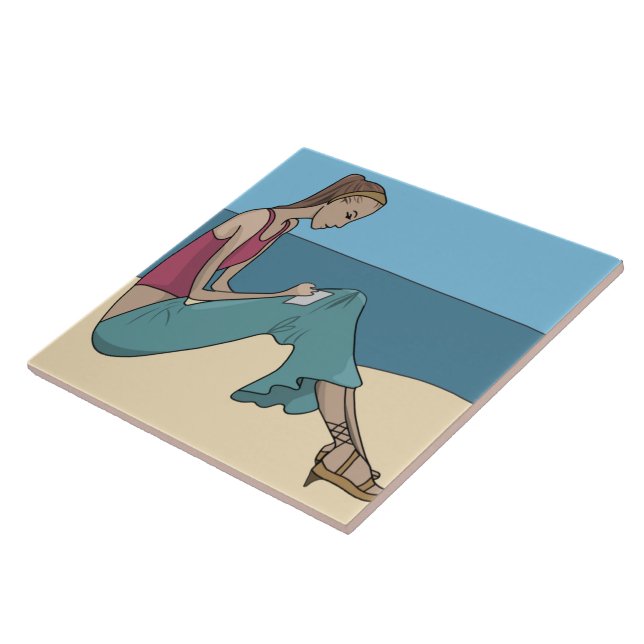 GIRL ON THE BEACH CERAMIC TILE (Side)