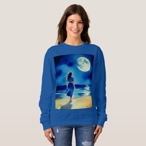 Girl on the Beach Under a Full Moon Sweatshirt