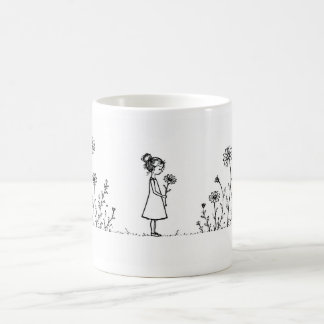 Girl on the Daisy Meadow – Minimalist Coffee Mug