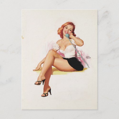 Girl on the phone 1951 Pin Up Art Postcard