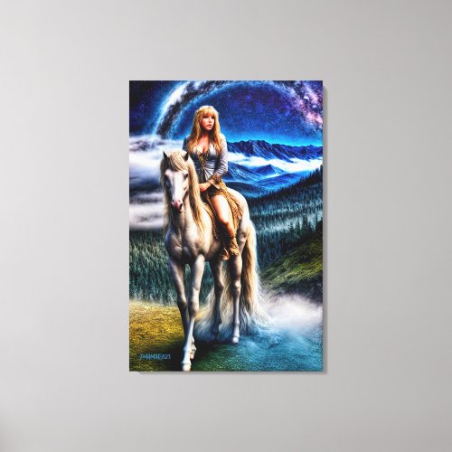 Girl On White Horse Fantasy Art Canvas Print