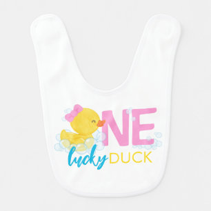 Girl One Lucky Duck 1st Birthday Baby Bib