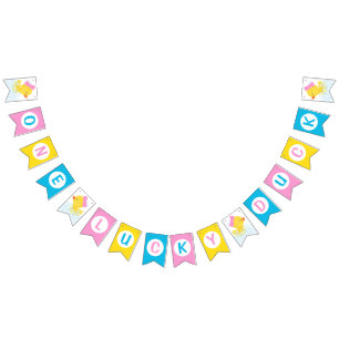Girl One Lucky Duck Hanging Bunting Banner