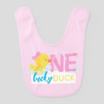 Girl One Lucky Duck Watercolor Ducky 1st Birthday Baby Bib