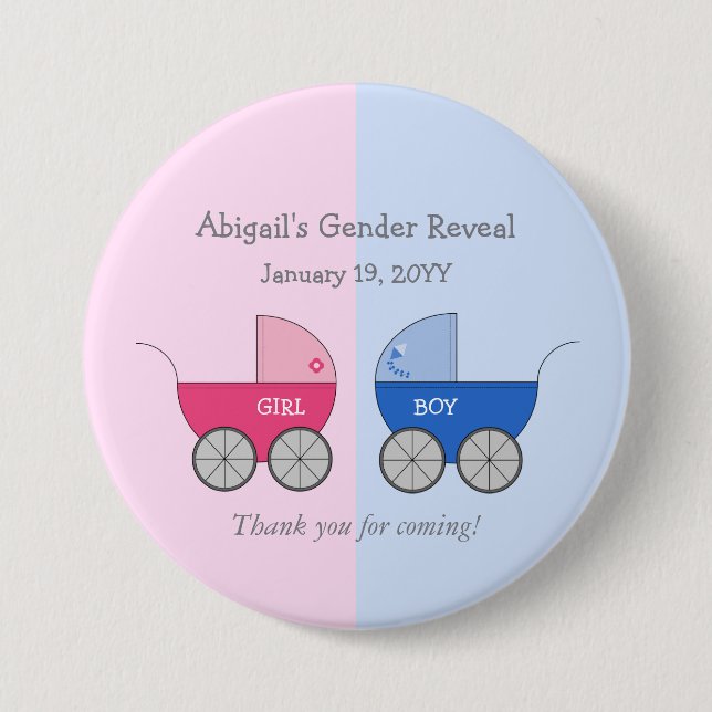 Girl or Boy Baby Carriage Gender Reveal Shower Button (Front)