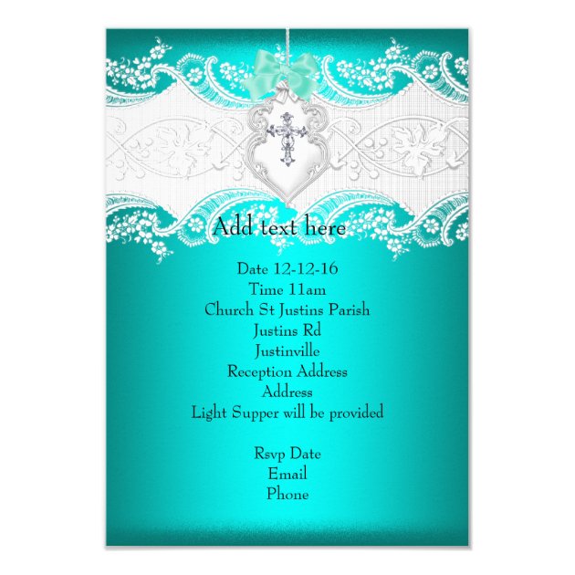 Girl Or Boy Baptism Jade Teal White Lace Photo Card