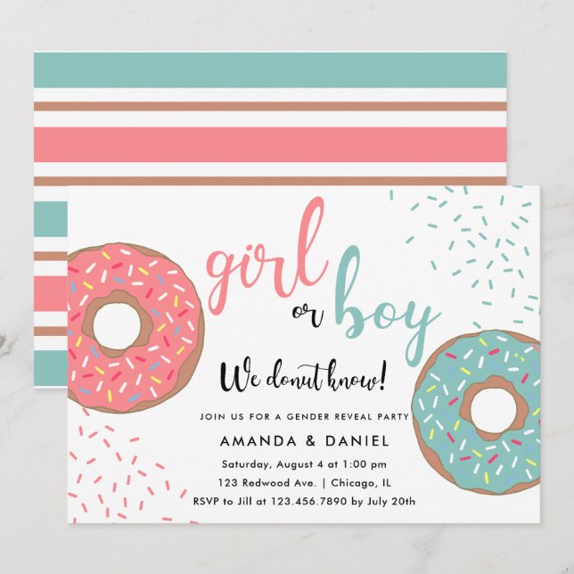 Girl or Boy / Blue or Pink Donuts Gender Reveal  Invitation (Front/Back)
