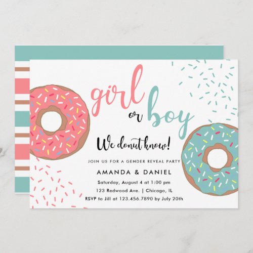 Girl or Boy  Blue or Pink Donuts Gender Reveal  Invitation