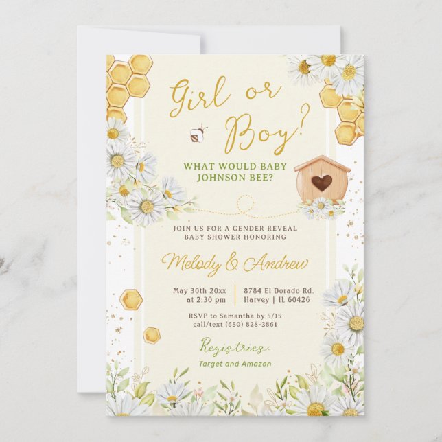 Girl or Boy Bumblebee Gender Reveal Baby Shower Invitation (Front)