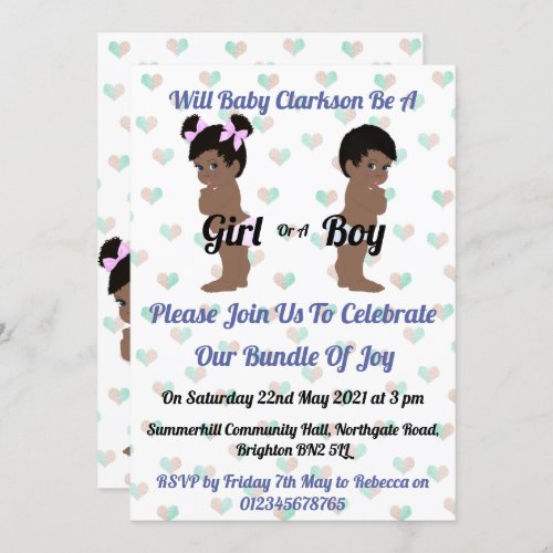 Girl or Boy Cute Baby Gender Reveal Party Invitation