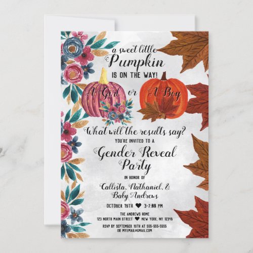 Girl or Boy Fall Pumpkin Gender Reveal Party Invitation
