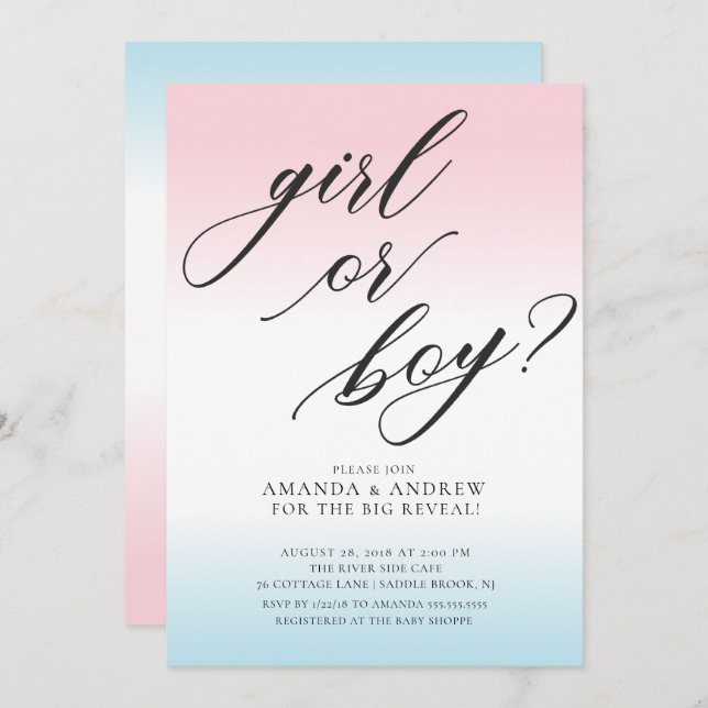 Girl or Boy Gender Reveal Baby Shower Invitation (Front/Back)