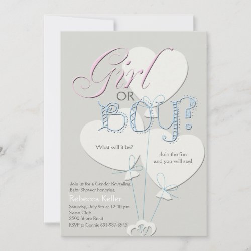 Girl or Boy Gender Reveal Baby Shower Invitation