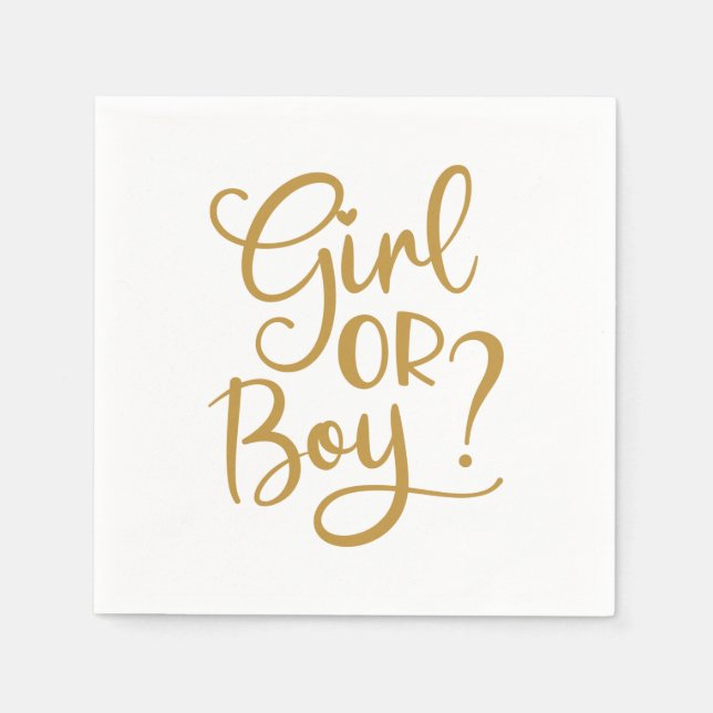 Girl or Boy Gold Glitter Gender Reveal Napkins (Front)