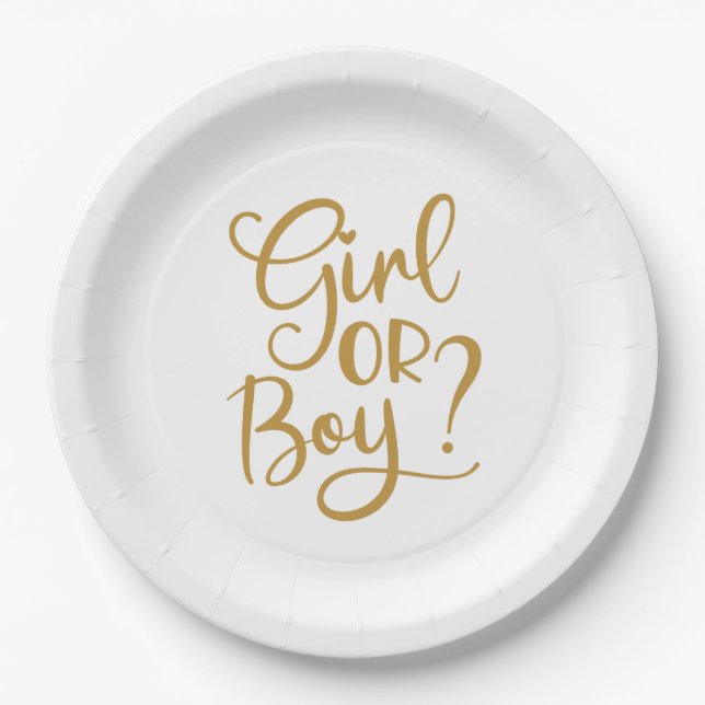 Girl or Boy Gold Glitter Gender Reveal  Paper Plates (Front)