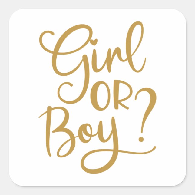 Girl or Boy Gold Glitter Gender Reveal  Square Sticker (Front)
