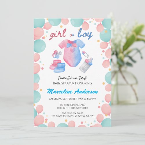  Girl or Boy Mint And Pink Retro Gender Reveal Invitation
