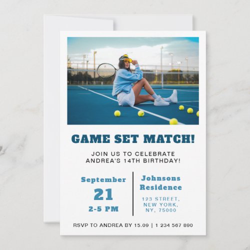 Girl or Boy Tennis Photo Birthday Party Kids Sport Invitation