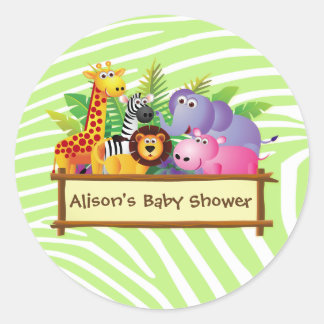 Girl or boy unisex Baby shower jungle safari favor Classic Round Sticker