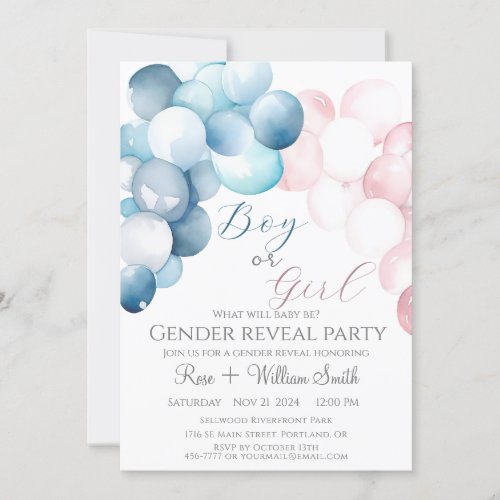 Girl or Boy Watercolor Blue and Pink Gender Reveal Invitation