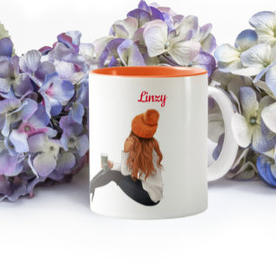 Girl Orange Autumn Fall Personalized Custom Coffee Two-Tone Coffee Mug