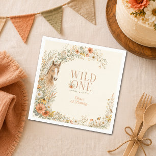 Girl Orange Wild One Wildflower Horse 1st Birthday Napkins