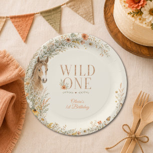 Girl Orange Wildflower Horse First Birthday Paper Plates