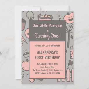 Girl Our Little Pumpkin is Turning One Invitations