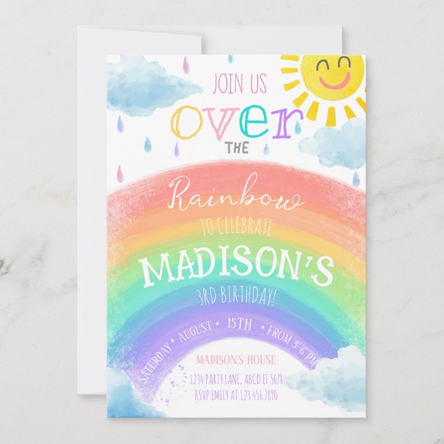 Girl Over The Rainbow Colorful Birthday Invitation (Front)