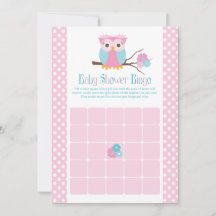 Girl Owl Baby Shower Bingo Cards