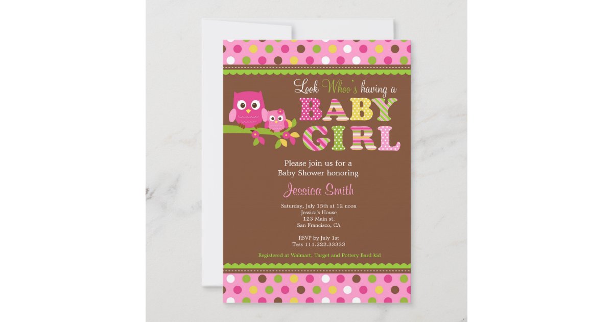 Girl Owl Baby Shower Invitation | Zazzle