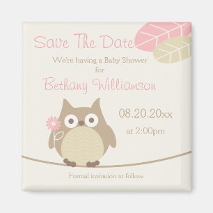 Girl Owl Baby Shower Save The Date Magnet