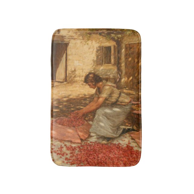 Girl Packing Cherries in Provence (France) Bath Mat (Front Vertical)