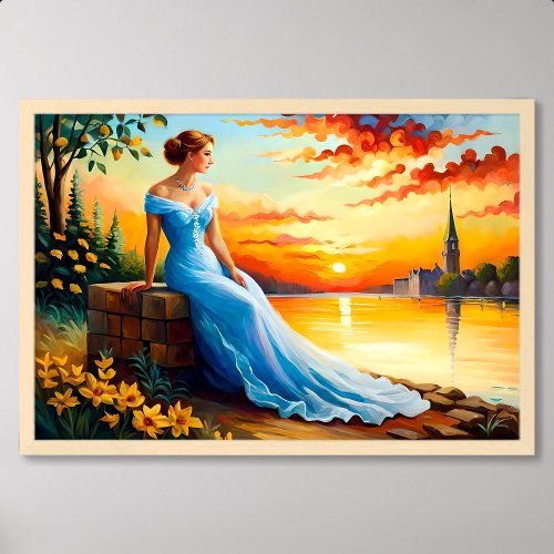 girl painting blue dress wedding by river brooding poster