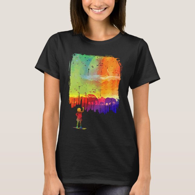 Girl Paints a Safari Picture on Wall with Elephant T-Shirt (Front)