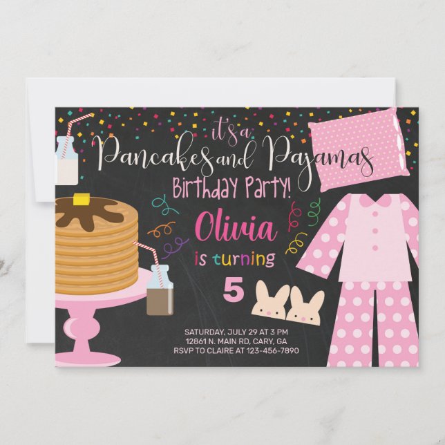 Girl pajama party birthday invitation, invite. invitation (Front)