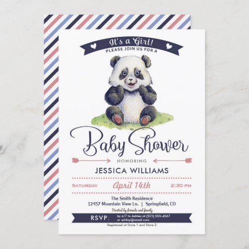Girl Panda Baby Shower Invitation